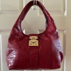 DKNY leather Ted croc embossed  medium shoulder bag with gold tone hardwares